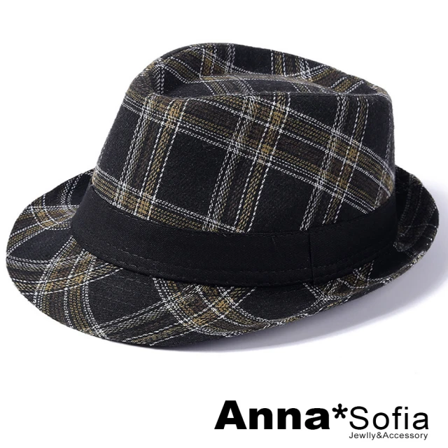 AnnaSofia 紳士帽爵士帽禮帽-英倫格紋 現貨(駝虛線格系)