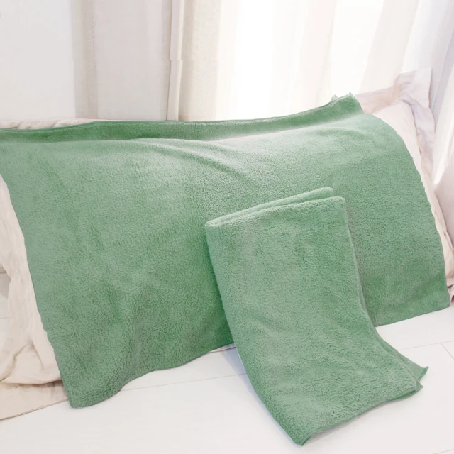 YenzchYenzch 珊瑚絨枕頭巾/2入 70x50cm 湖水綠(RM-90007-4 台灣製)