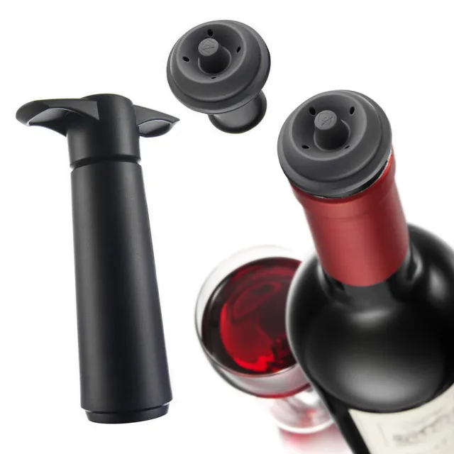 【VACU VIN】荷蘭 抽真空器+酒瓶塞2入 黑 / 紅酒塞 真空瓶塞 保鮮瓶塞 葡萄酒塞