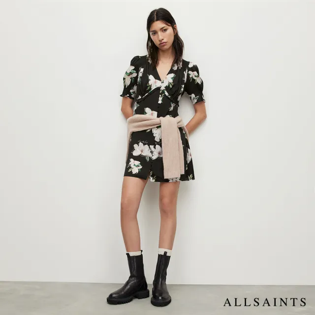 【ALLSAINTS】中長版牛仔襯衫式針織印花洋裝 WD926V(常規版型)