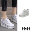 【HMH】內增高休閒鞋/時尚閃耀亮鑽個性運動風內增高休閒鞋(白)