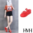 【HMH】坡跟拖鞋 厚底拖鞋 交叉拖鞋/經典立體縷空交叉帶造型坡跟涼拖鞋(紅)