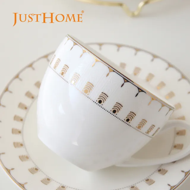 【Just Home】凱旋門骨瓷咖啡杯盤組250ml(杯 咖啡杯 杯盤)