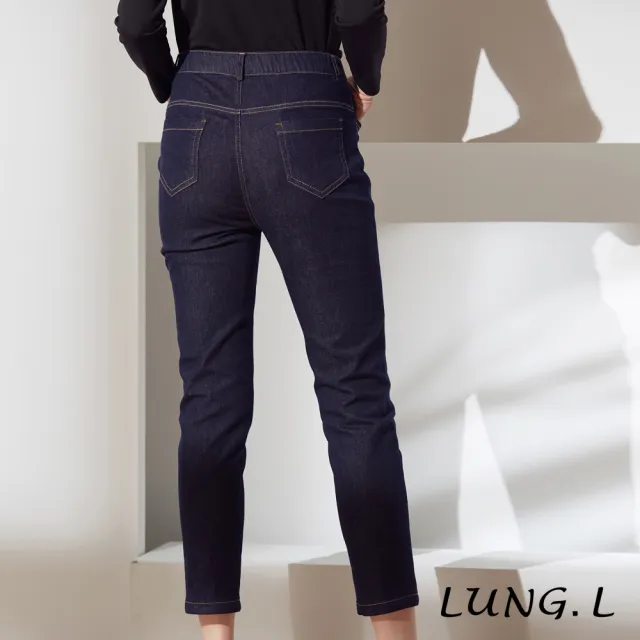 【LUNG.L 林佳樺】LN29E 藍色貼布繡加水鑽牛仔長褲(女裝 彈性 棉質)