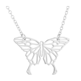 【VIA】白鋼項鍊 縷空項鍊/昆蟲系列 縷空線條典雅蝴蝶造型白鋼項鍊(鋼色)