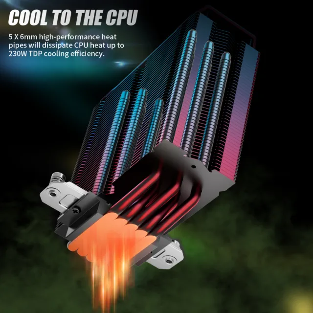 【upHere】ARGB CPU塔扇 單塔散熱 塔型散熱器 CPU散熱器帶120mm風扇 靜音 6mm x 5 銅熱管-帶燈(CPU塔扇)