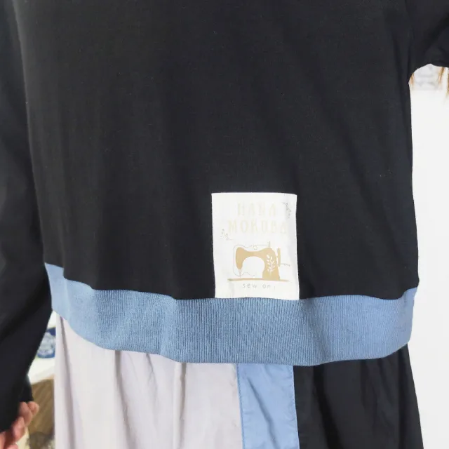 【Hana Mokuba】花木馬日系女裝不對稱面料拼接圓領休閒洋裝(連身裙)