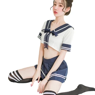 【流行E線】4件式性感水手服學生服 大尺碼水手服 藍白領情趣角色扮演服學生制服(MA7385)