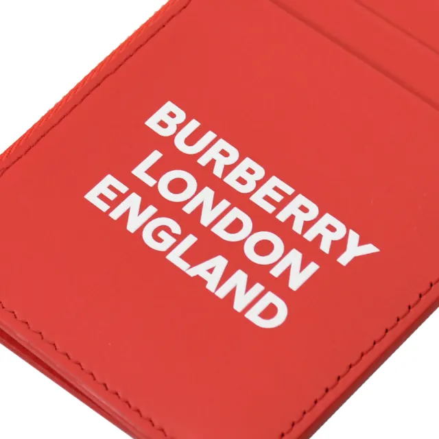 【BURBERRY 巴寶莉】英系經典LOGO烙印小牛皮接信用卡零錢包(紅)