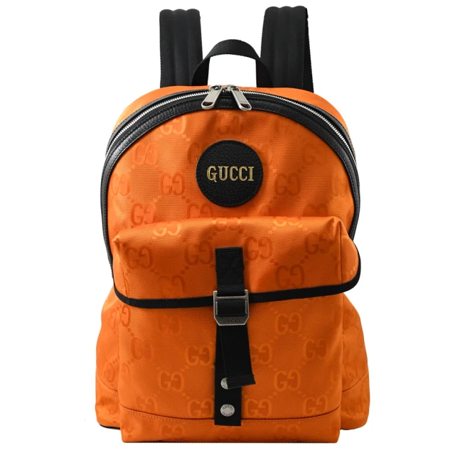 GUCCI 古馳 新版經典雙G LOGO緹花前口袋休閒旅用包後背包(橘)