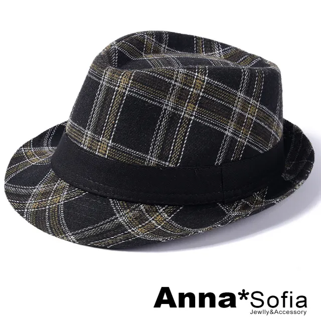 【AnnaSofia】紳士帽爵士帽禮帽-英倫格紋 現貨(駝虛線格系)