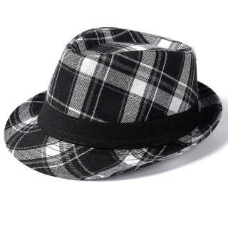 【AnnaSofia】紳士帽爵士帽禮帽-英倫格紋 現貨(黑白粗格系)