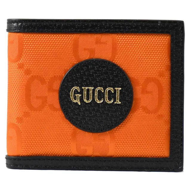 【GUCCI 古馳】新版經典雙G LOGO緹花牛皮拼接雙層8卡短夾(橘)