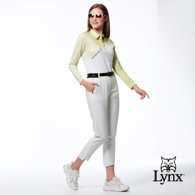 Lynx Golf 女款日本進口布料彈性舒適西褲造型開杈設計拉鍊口袋窄管八分褲(白色)