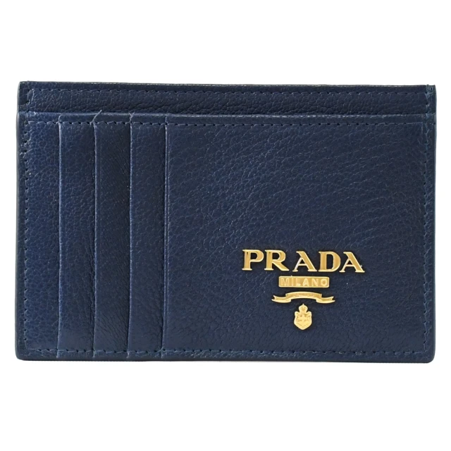 PRADA 普拉達PRADA 普拉達 經典浮雕LOGO山羊皮信用卡名片8卡隨身卡夾(墨水藍)