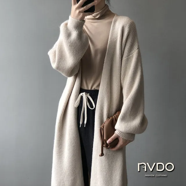 【NVDO】現貨 慵懶歐風保暖針織長外套-3色可選(罩衫外套/保暖外套/F009/秋冬款)