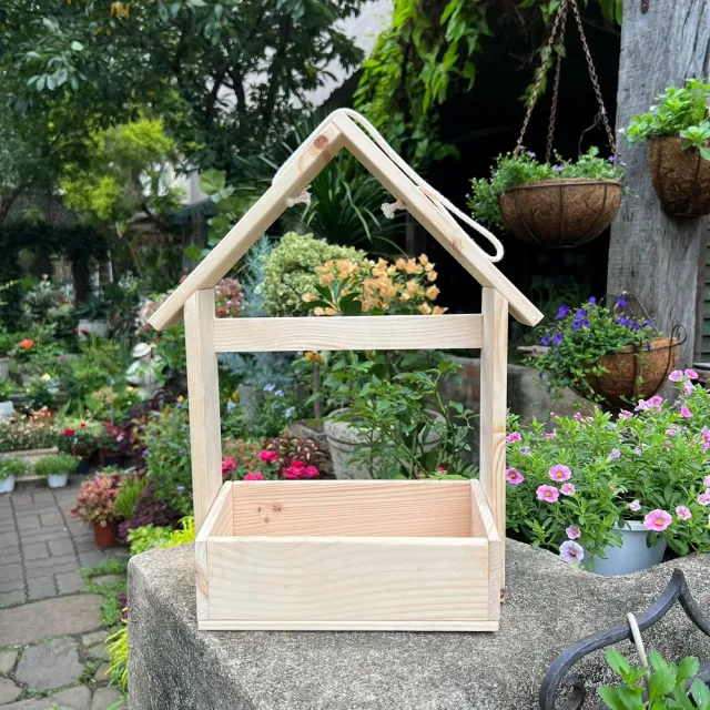 【沃克嚴選】松木屋型花架 35x12x44cm 原木色 1入