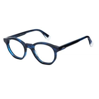 【GIGI Studios】曲折造型波士頓圓框光學眼鏡(藍 - COPERNICO-6779/7)