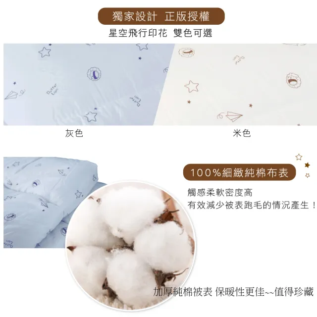 【奶油獅】星空飛行 台灣製造 美國抗菌純棉表布澳洲100%純新天然羊毛被(單人被-米/冬被)
