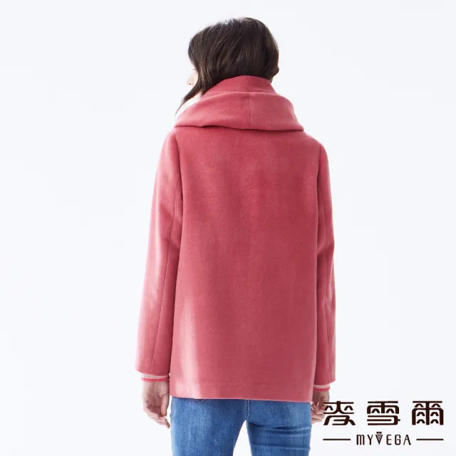 【MYVEGA 麥雪爾】羊毛雙排釦連帽保暖冬季大衣外套-桃紅