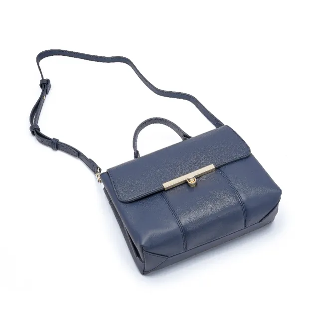【Premium Authentic】PA．Quad金屬扣兩用方包-午夜藍(PA 真皮 手提包 兩用包  斜背包 側背包)