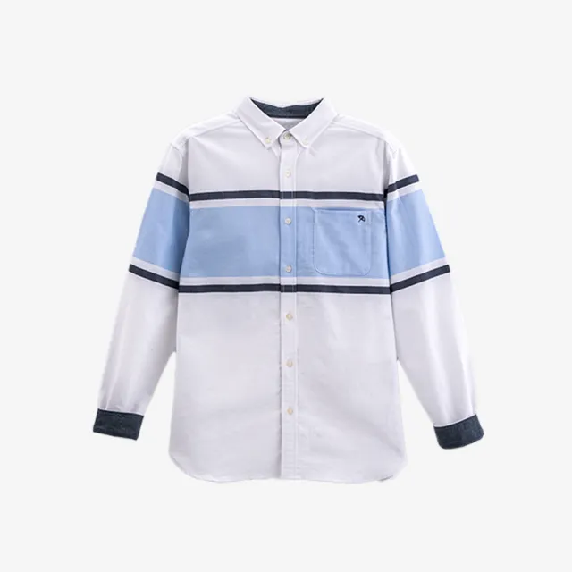 【Arnold Palmer 雨傘】男裝-橫條紋撞色拼接設計長袖襯衫(白色)