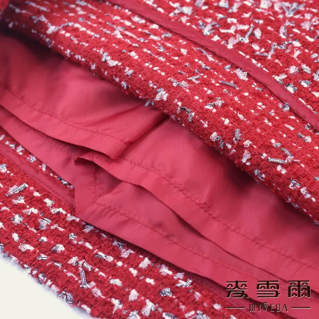 【MYVEGA 麥雪爾】小香風珍珠釦套裝短裙-紅(上下身分開販售)