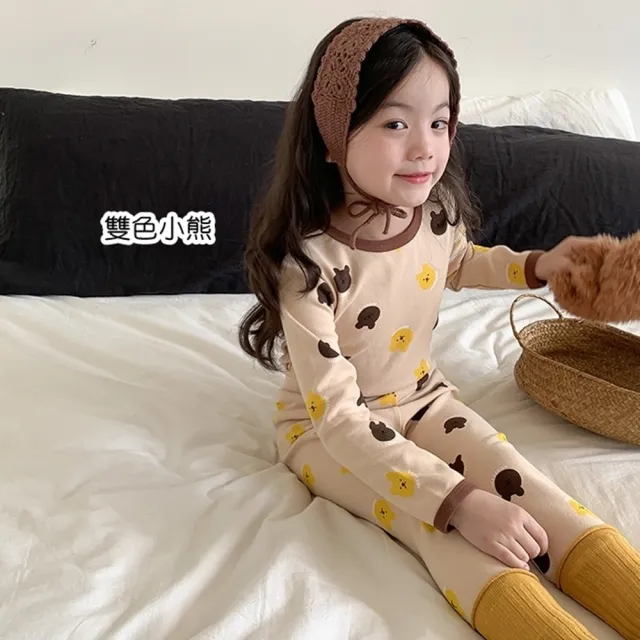【橘魔法】滾邊滿印磨毛居家服套裝(長袖 長褲 睡衣 男童 女童 大童 兒童 童裝 內搭衣 上衣  衛生衣 保暖)