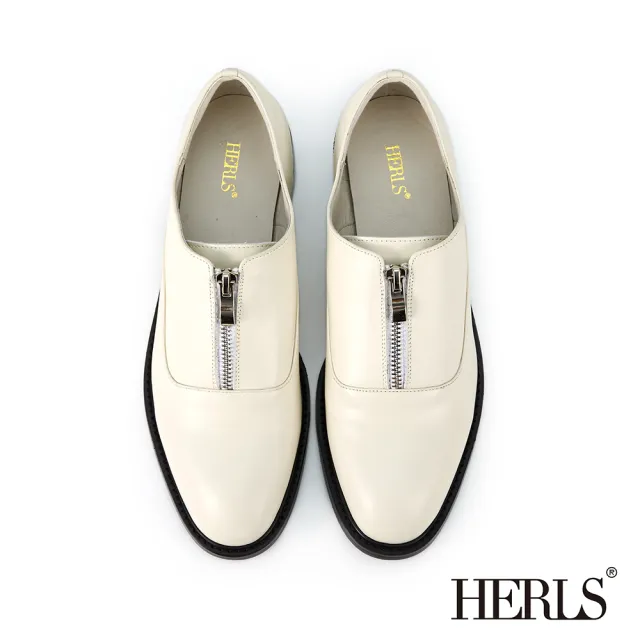 【HERLS】牛津鞋-全真皮拉鍊造型低跟牛津鞋(灰白色)