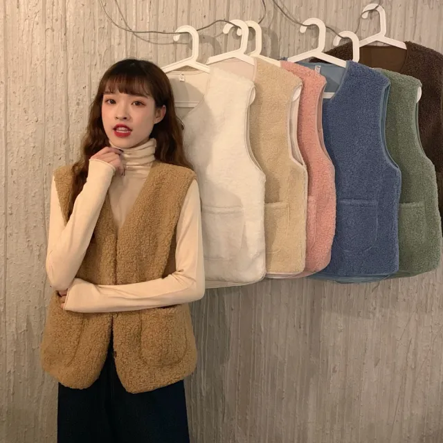 【D.studio】韓版顯瘦羊羔毛外套(背心外套 毛毛外套 百搭外套 上衣 女裝 毛毛外套 J153)