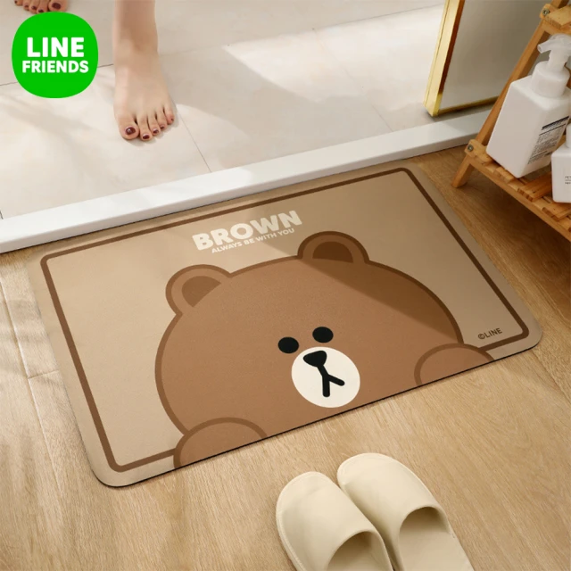 LINE FRIENDS 37.5x60cm熊大熊美方形軟式矽藻泥吸水速乾防滑踏墊(吸水踏墊 硅藻土 矽藻土)