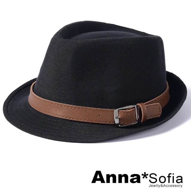 AnnaSofia 紳士帽爵士帽禮帽-仿羊毛革帶飾 現貨(黑系)