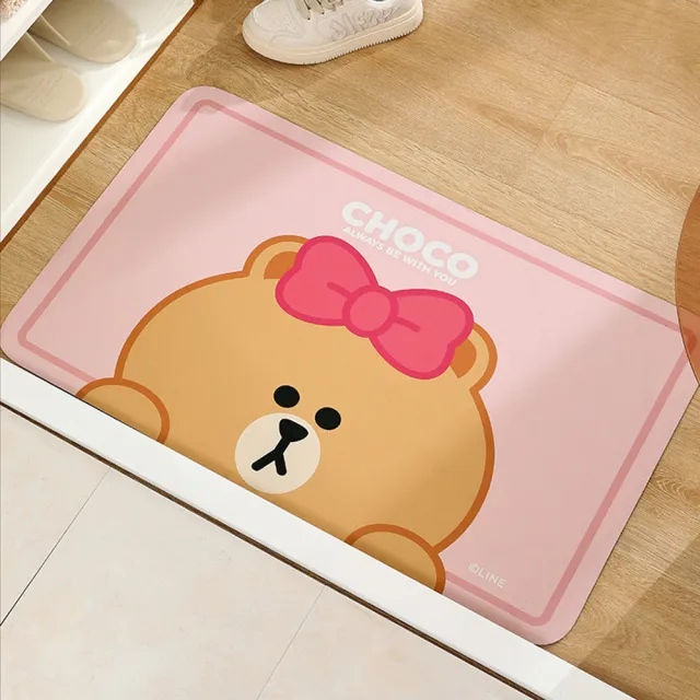 【LINE FRIENDS】50x80cm熊大熊美方形軟式矽藻泥吸水速乾防滑踏墊(吸水踏墊 硅藻土 矽藻土)