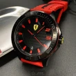 【Ferrari 法拉利】FERRARI手錶型號FE00072(黑色錶面黑錶殼紅真皮皮革錶帶款)