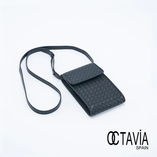 【OCTAVIA 8】雙11 真皮- FOUR SEASONS 義式經典羊皮編織手機小包 - 四季黑