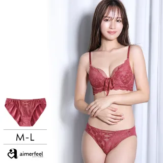 【aimerfeel】緞帶俏麗三角褲-酒紅色(1700321-BO)