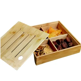 【May Shop】一木一匠 創意竹木乾果盒茶水盤分格帶蓋果盤零食糖果盤(點心盤 茶水盤)