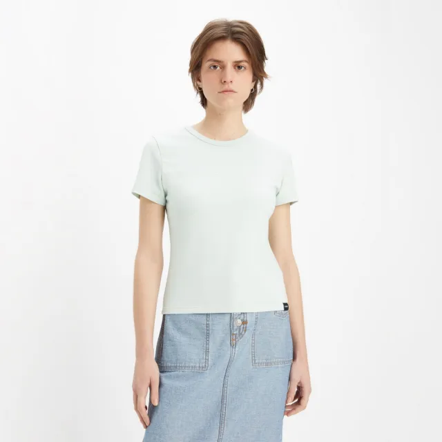 【LEVIS 官方旗艦】Youth Sport系列 女款 短袖彈性T恤 / 運動LOGO / 淺藍 熱賣單品 17944-0034