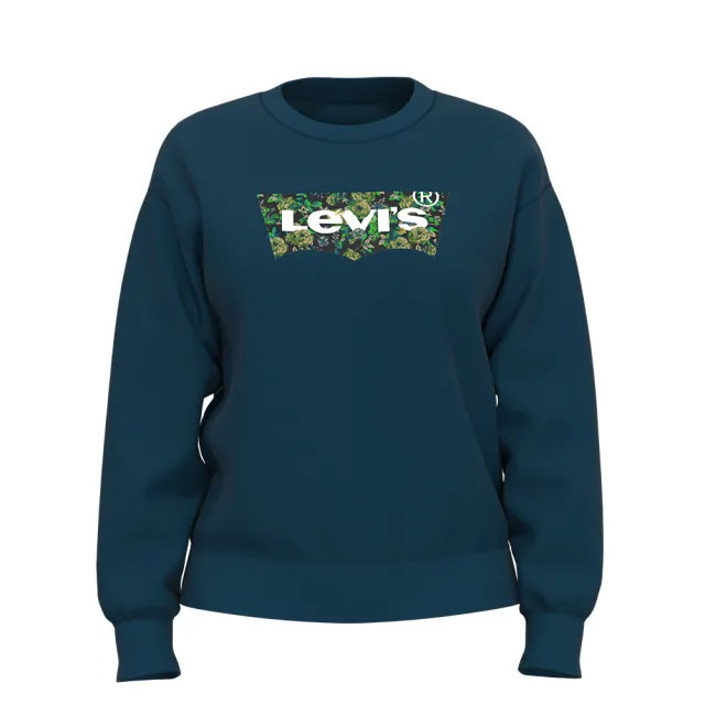 【LEVIS 官方旗艦】女款 寬鬆版大學T / 花草風經典Logo / 260GSM棉 深藍 熱賣單品 18686-0206