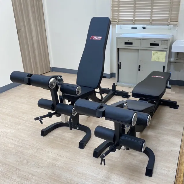 【Fitek】輕商用多功能可調舉重椅 1107B-L 調整型重訓椅 附踢腿勾腿架(腿部伸展後勾架 臥推椅 啞鈴椅)