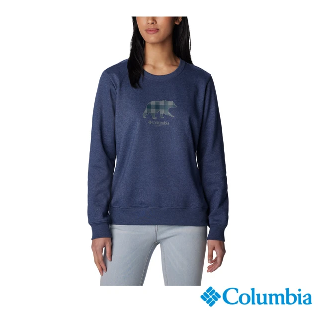 Columbia 哥倫比亞Columbia 哥倫比亞 官方旗艦 女款-Hart Mountain™LOGO長袖上衣-深藍(UAR54940NY/HF)