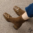 【JP Queen New York】金屬方頭一字絨面襪子中跟短靴(2色可選)