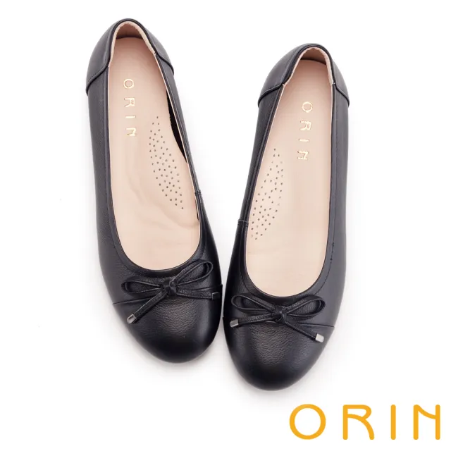 【ORIN】真皮蝴蝶結平底鞋(黑色)