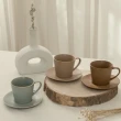 【YU Living 信歐傢居】北歐風陶瓷手工壓紋窯變釉咖啡杯盤二套組 250ml(二杯二盤/2色任選/早餐咖啡杯)