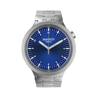 【SWATCH】金屬 BIG BOLD IRONY 系列手錶 INDIGO HOUR 金屬鍊帶 海軍藍 男錶 女錶 手錶 瑞士錶(47mm)