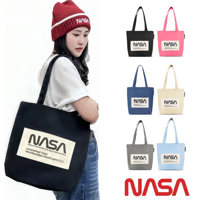 【NASA SPACE】買一送一。買包送潮流帽任選│經典厚磅棉質LOGO帆布袋-NA20003(6色可選)