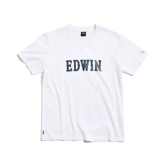 【EDWIN】男裝 七彩反光LOGO短袖T恤(白色)