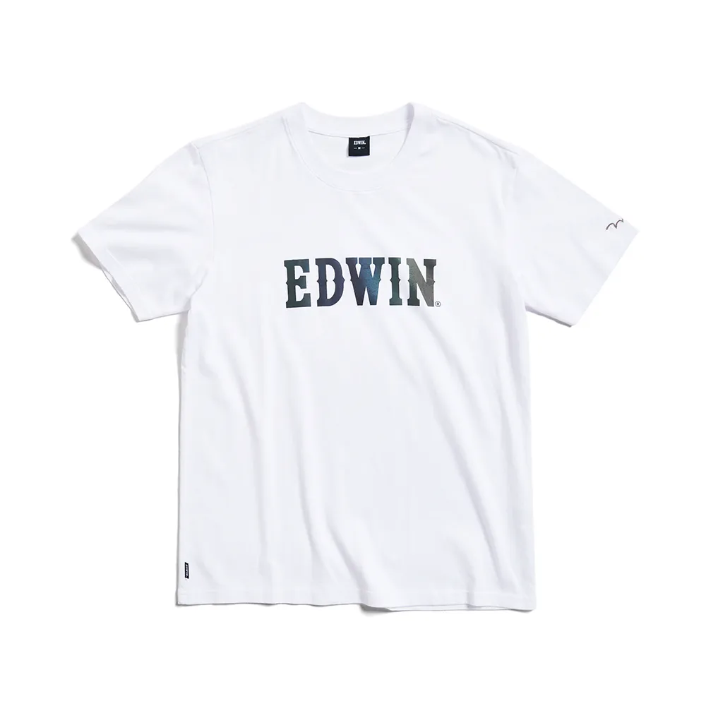 【EDWIN】男裝 七彩反光LOGO短袖T恤(白色)