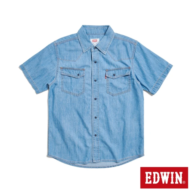 EDWIN 男裝 牛仔短袖襯衫(石洗藍) 推薦