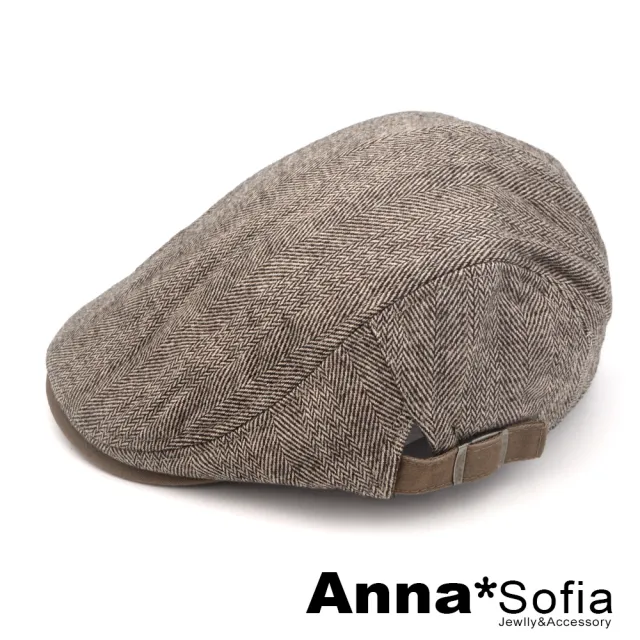 【AnnaSofia】買一送一久等禮 鴨舌帽明星潮帽貝蕾帽狩獵帽報童帽小偷帽-葉脈紋單色簷 現貨(深咖系)